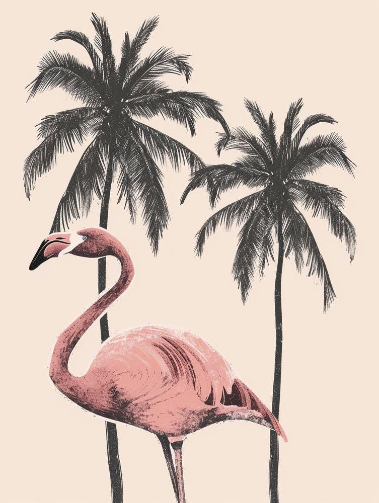 Jamess Flamingo And Palm Trees Minimalist Illustration 3