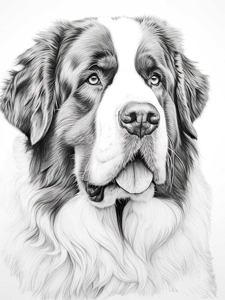 Saint Bernard Dog, Line Drawing 1