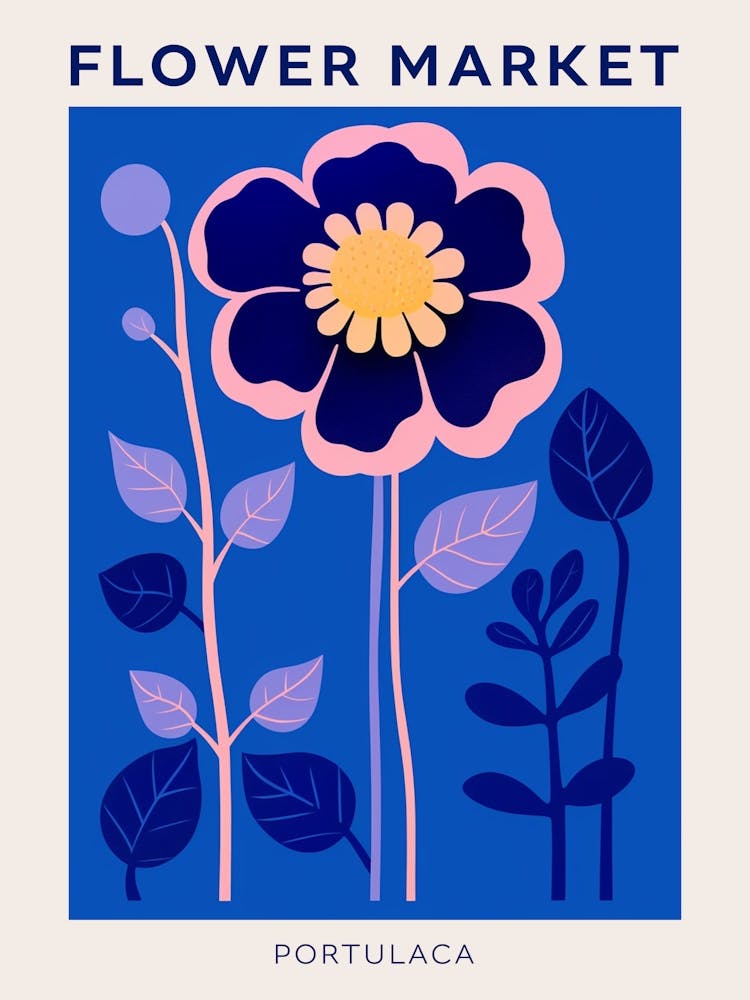 Blue Flower Market Poster Portulaca 1