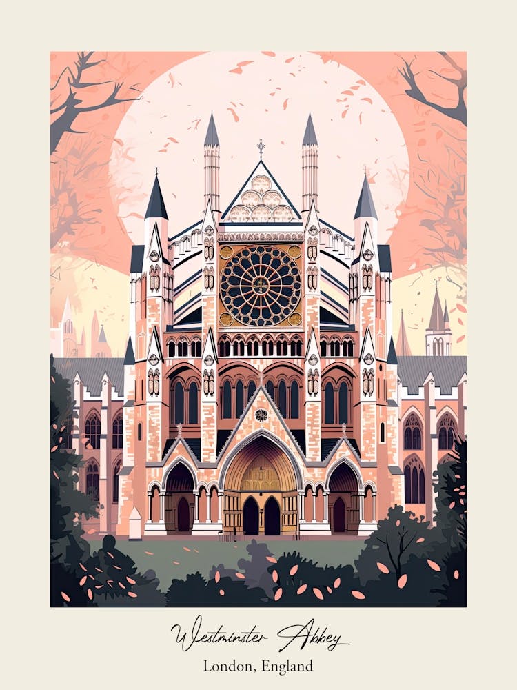 Westminster Abbey   London, England   Cute Botanical Illustration Travel 3 Poster