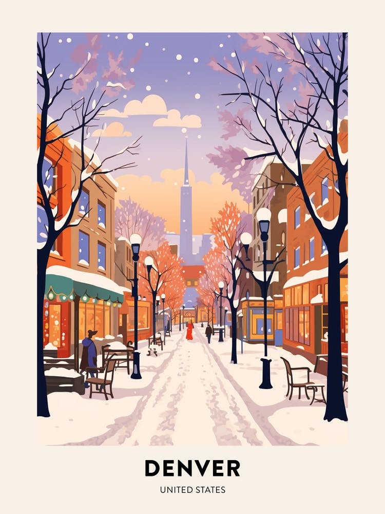 Vintage Winter Travel Poster Denver Colorado 2
