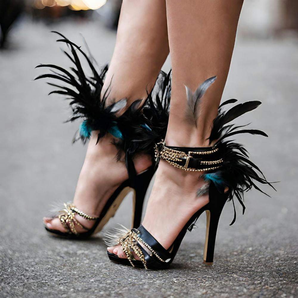 heels feather shoes design