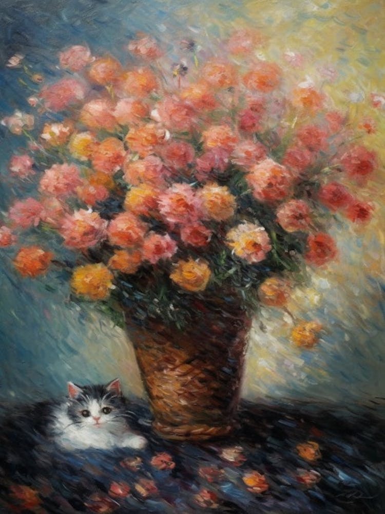 Chrysanthemums With A Cat 1