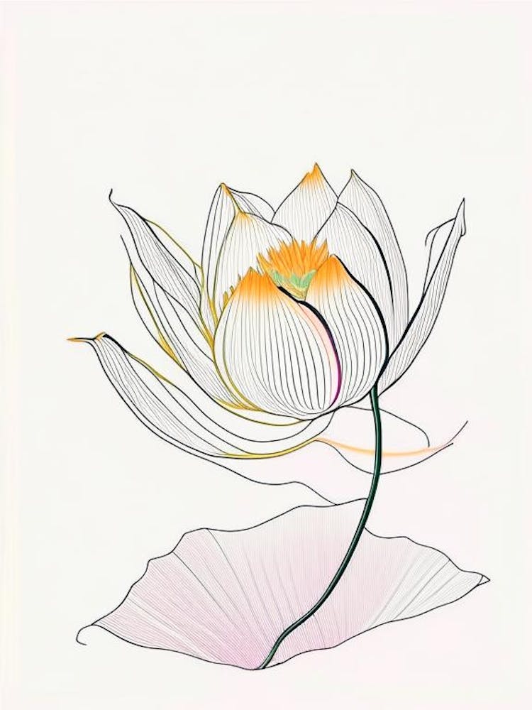 Lotus Flower In Garden Abstract Line Drawing 5