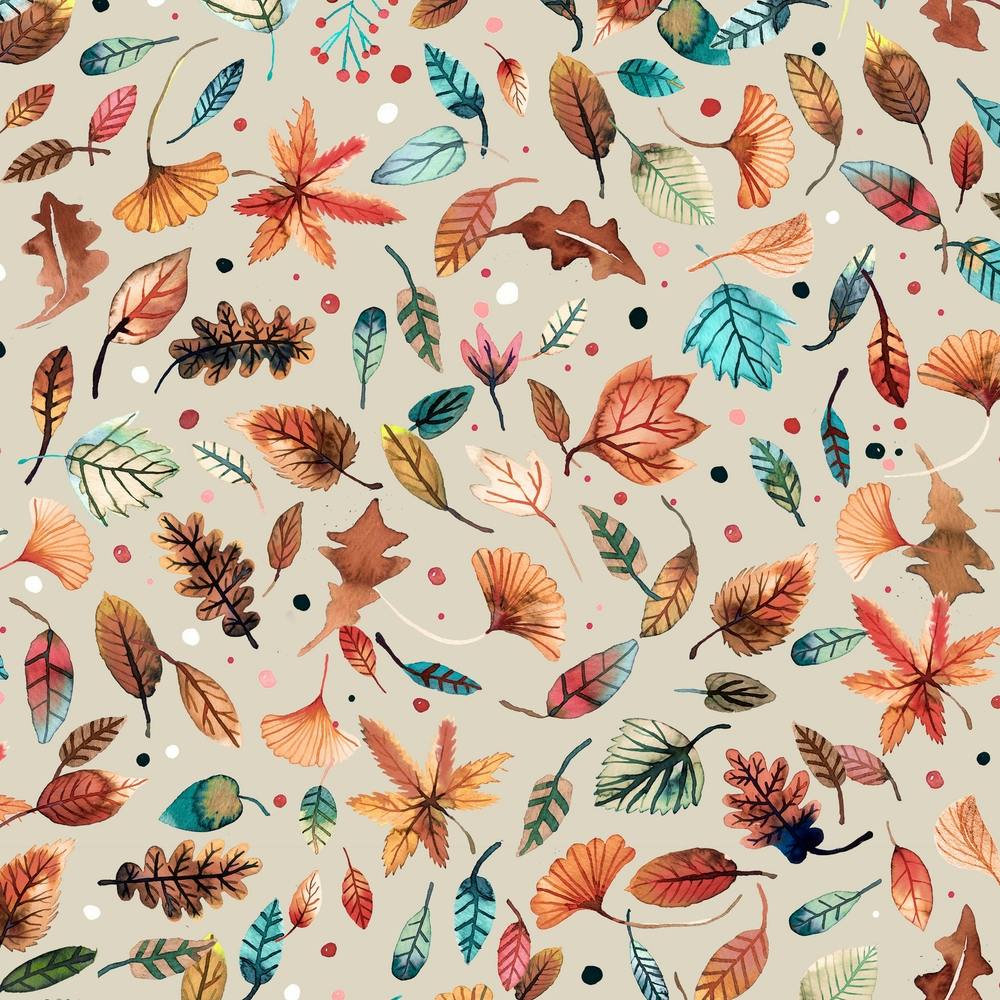 Little Fall Leaves Beige Square