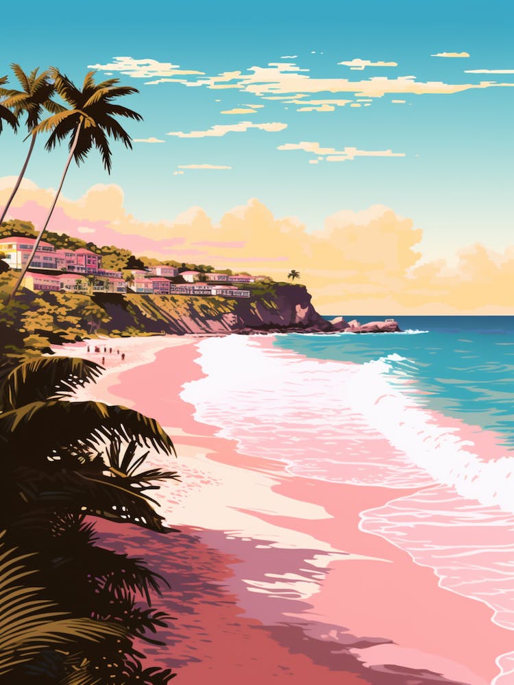 An Illustration In Pink Tones Of  Grand Anse Beach Grenada 4