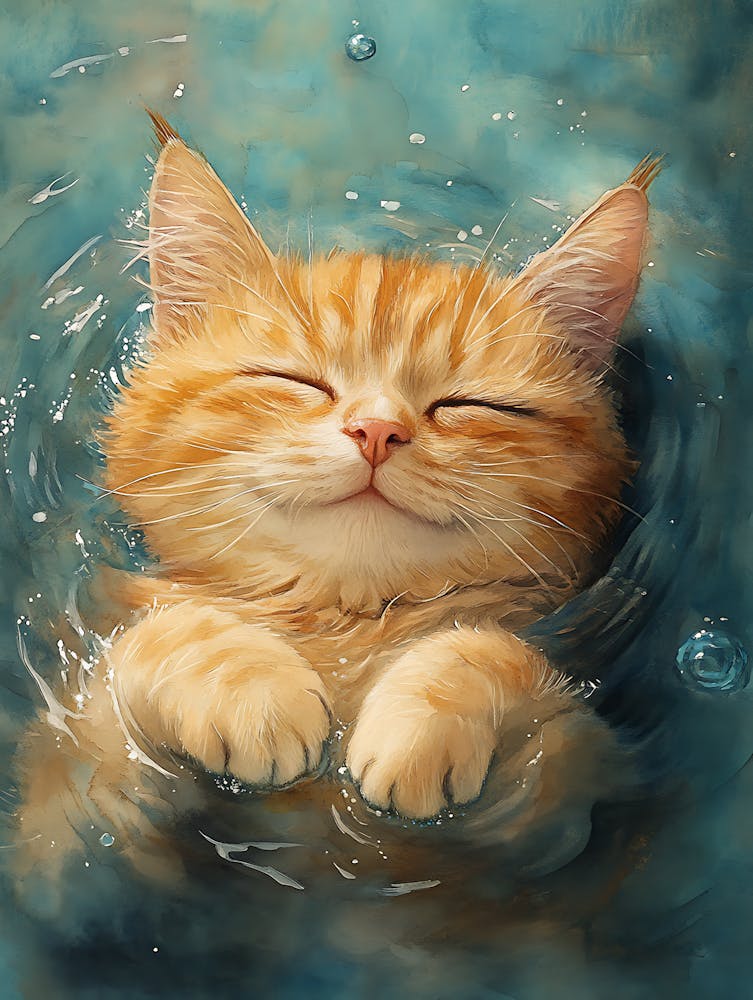 Happy Orange Cat Floating on Water 16