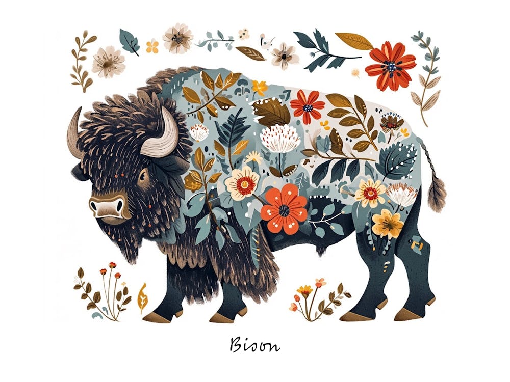 Little Floral Bison 4 Poster