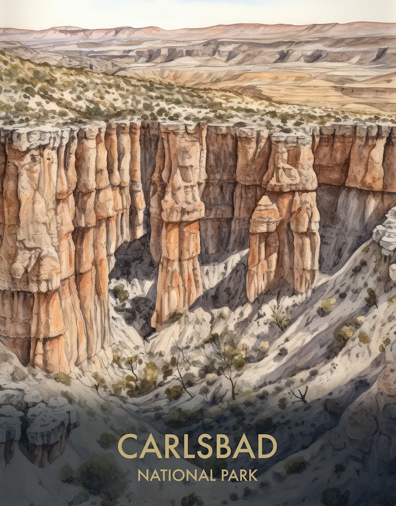 Carlsbad National Park Watercolour Vintage Travel Poster 3