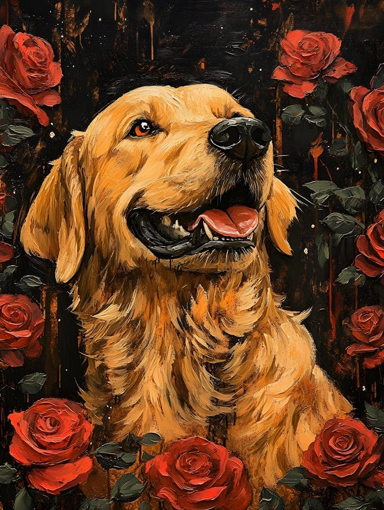 Golden Retriever And Roses 8