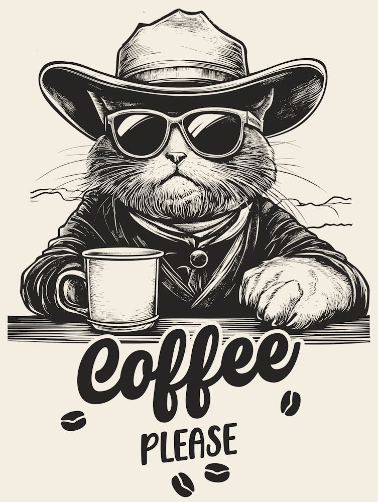 Cat Coffee Please Funny Illustration Kids Kitchen Gift