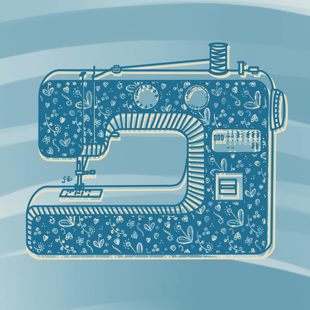 Sewing Machine Floral Pattern Blue
