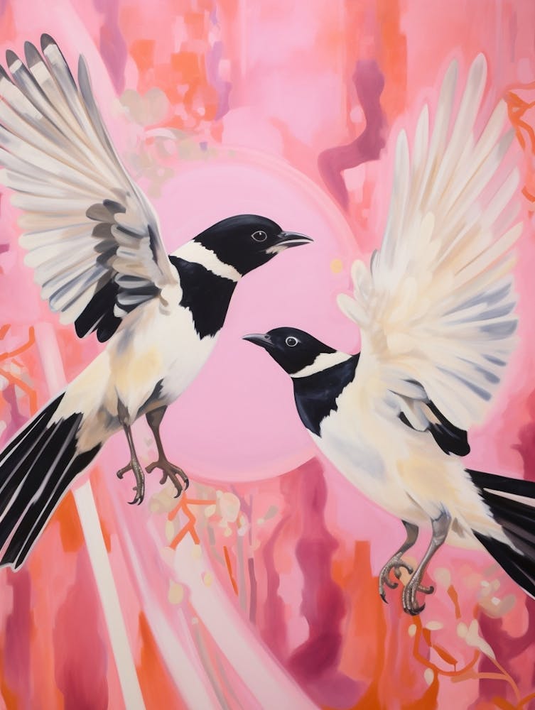 Pink Ethereal Bird Painting Magpie 4