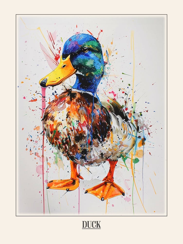 Duck Colourful Watercolour 4 Poster