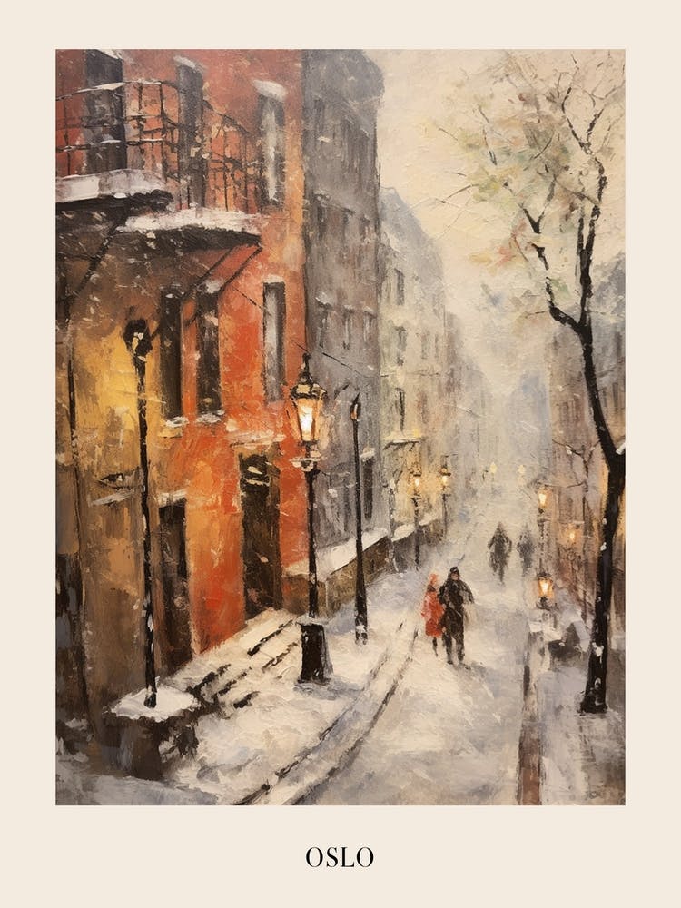 Affiche de Peinture Hivernale Vintage Oslo Norvège 2