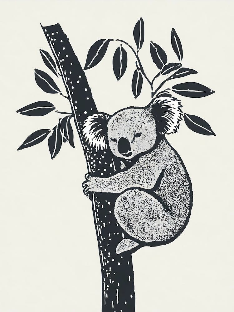Koala Nestled In A Eucalyptus Tree