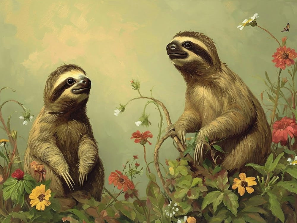 Floral Animal Illustration Sloth 3