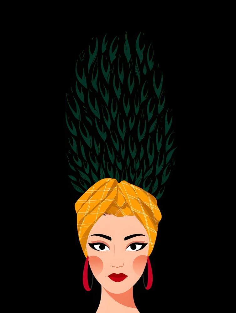 Bold Cartoon Character with a Tall Headdress: Colorful and Stylish