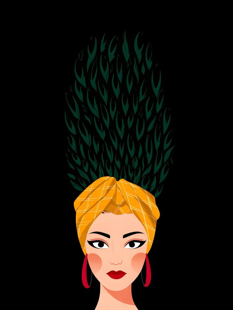 Bold Cartoon Character with a Tall Headdress: Colorful and Stylish