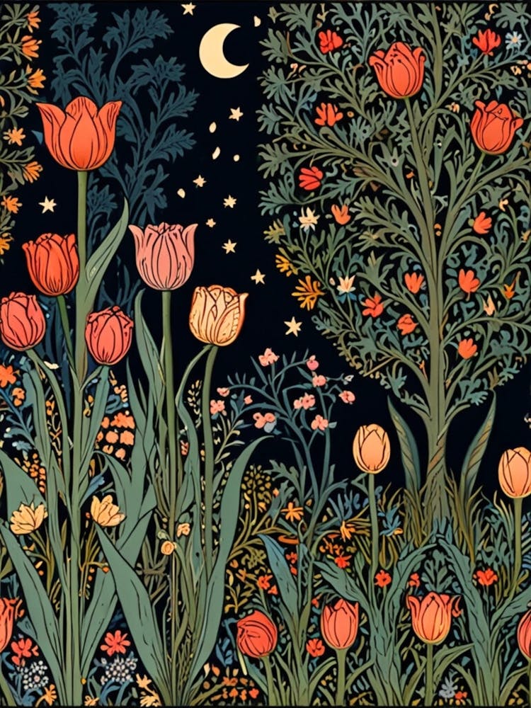 William Morris Tulips At Night