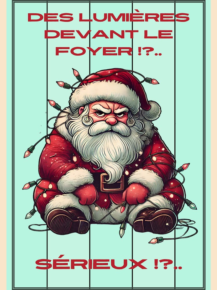 Affiche Père Noël fâché menthe rouge