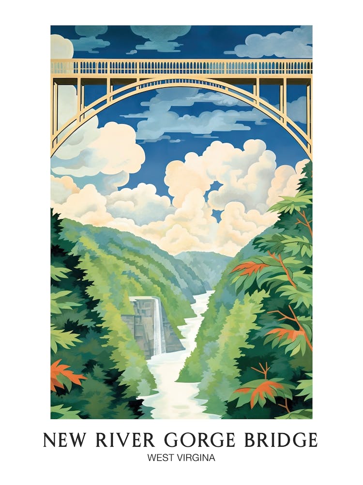 New River Gorge Bridge, West Virgina Colourful 4 Travel Poster