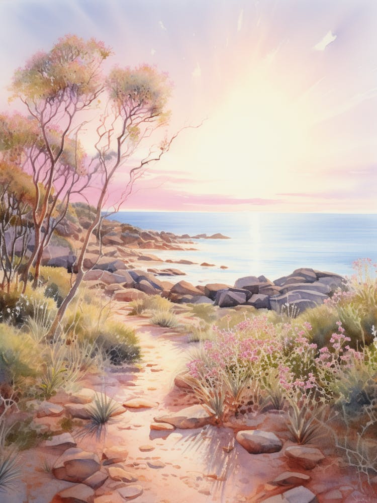 Watercolor Painting Of Cape Le Grand National Park, Australia 2
