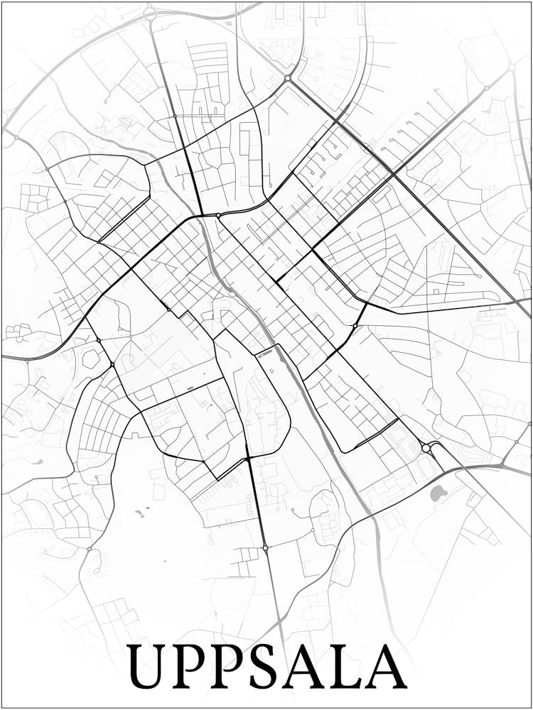 Uppsala, Sweden, City Map, Black And White Fade Design