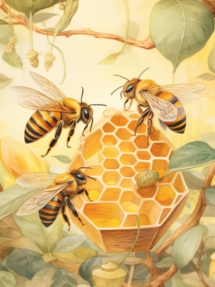 Honey Bee Mimic Bee Beehive Watercolour Illustration 4