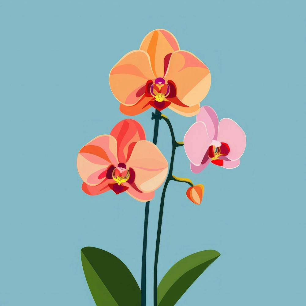 Orchids On Blue Background