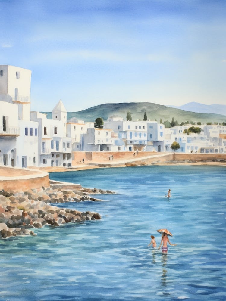 Swimming In Paros Greece 2 Watercolour
