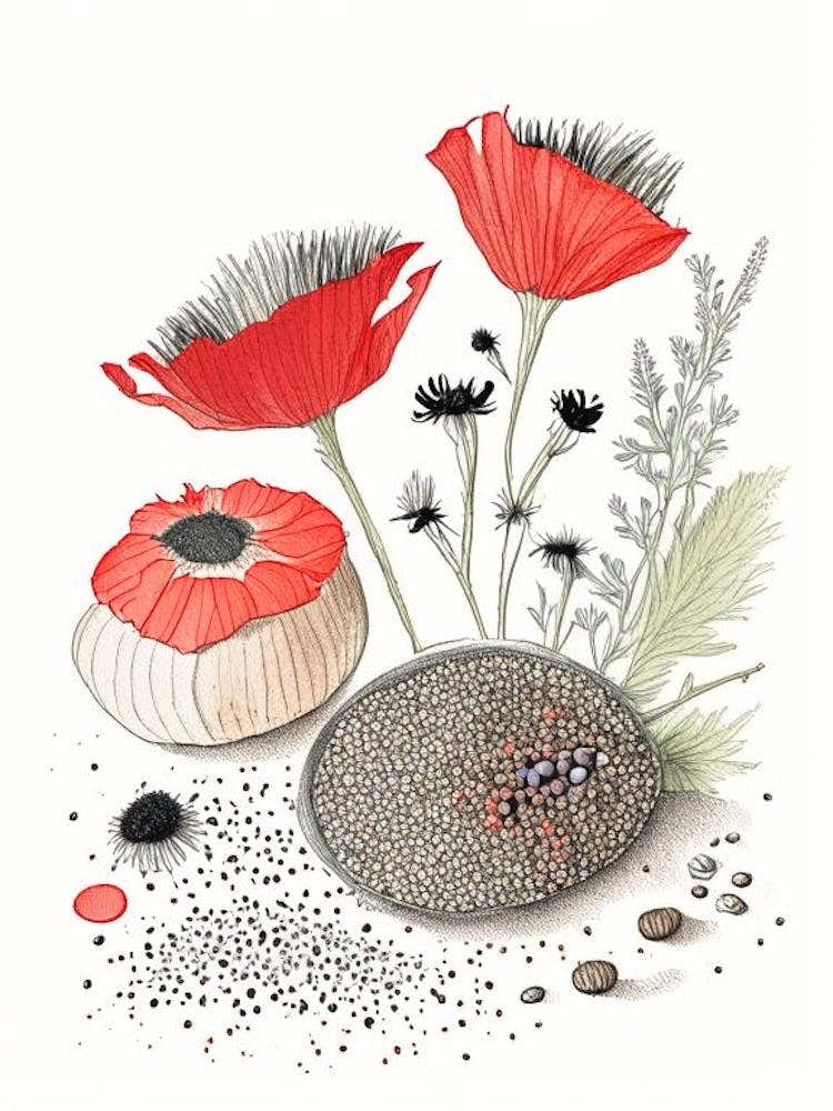 Poppy Seeds Spices And Herbs Pencil Illustration 4