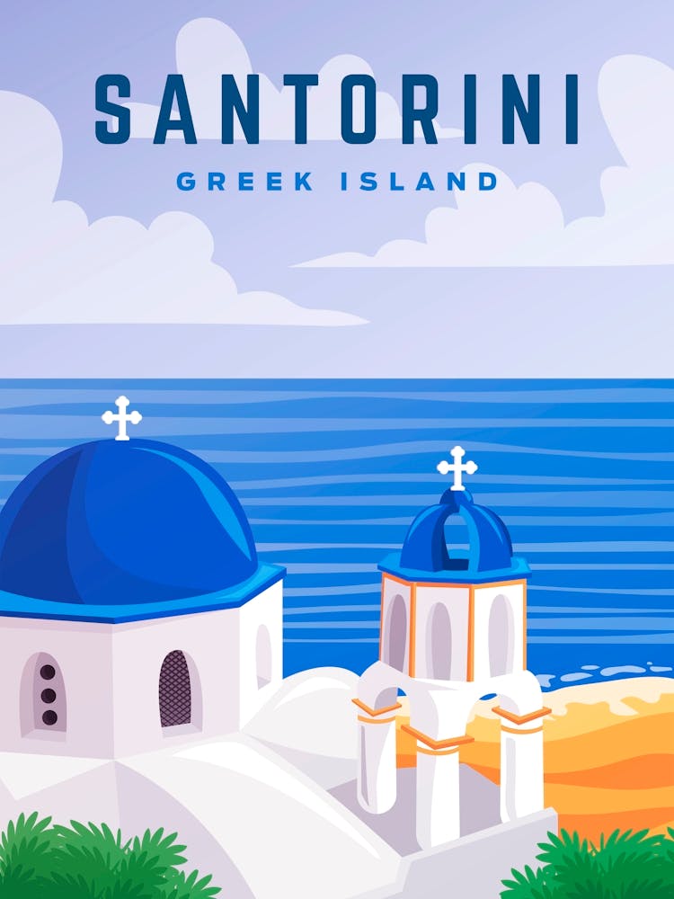 Greece, Santorini — Retro travel minimalist poster 5
