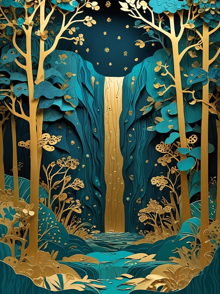 Golden Papercut Waterfall no3