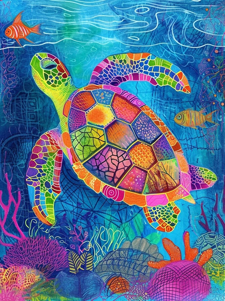 Rainbow Doodle Sea Turtle 2