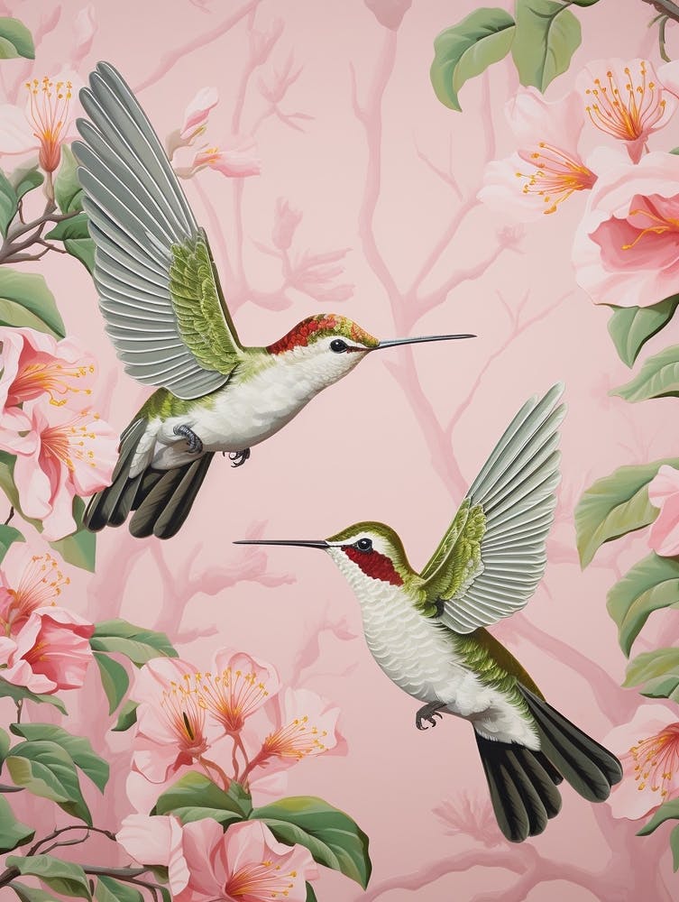 Vintage Japanisch Inspiriertes Vogel-Print Kolibri 6