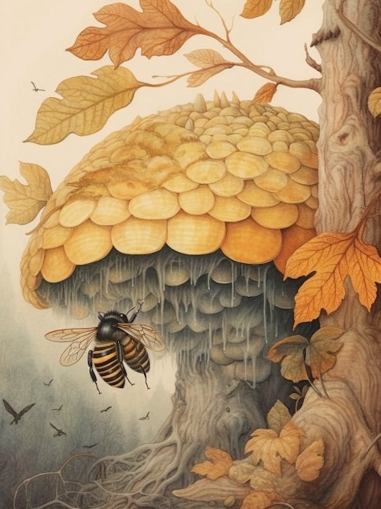 Little Resin Mimic Bee Beehive Watercolour Illustration 3