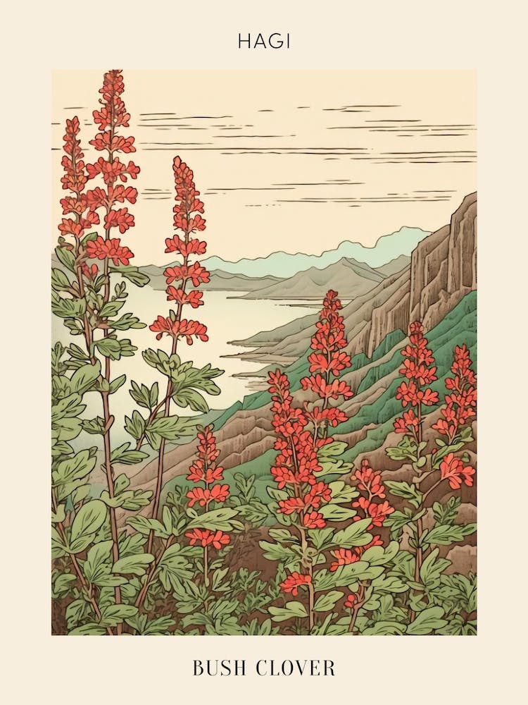 Hagi Bush Clover 1 Japanese Botanical Illustration Poster