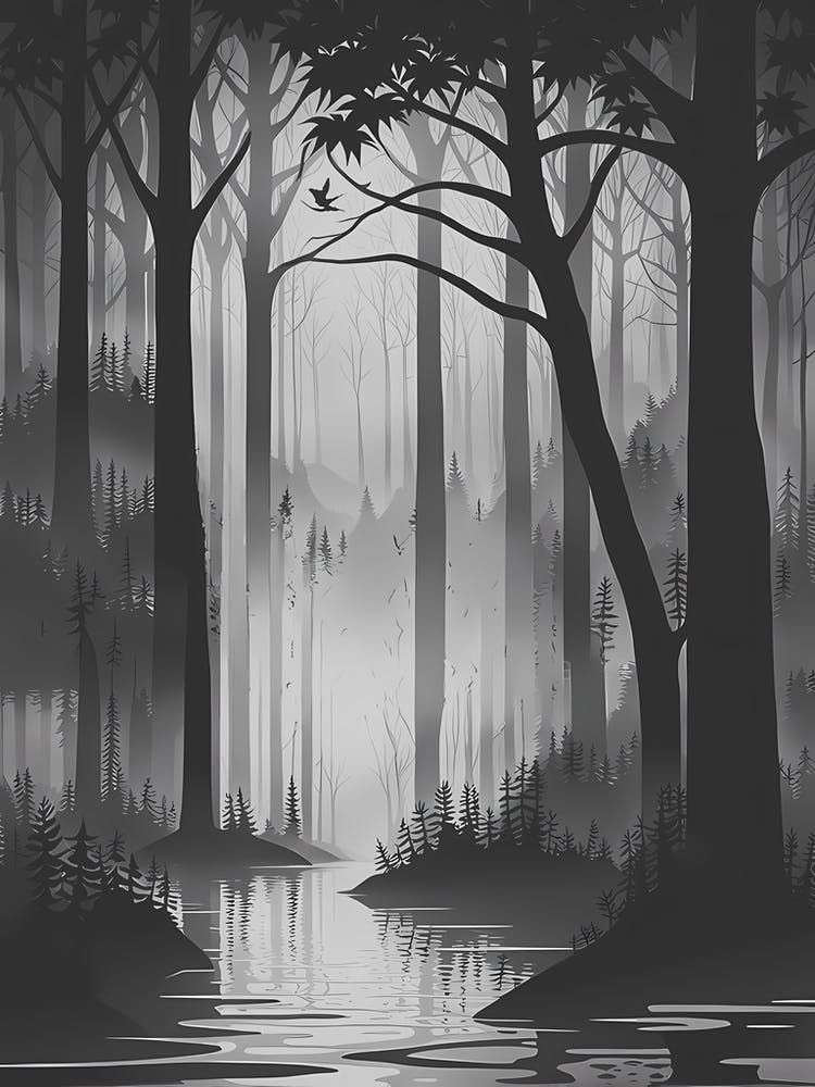 Black And White Forest, black and white monochromatic art