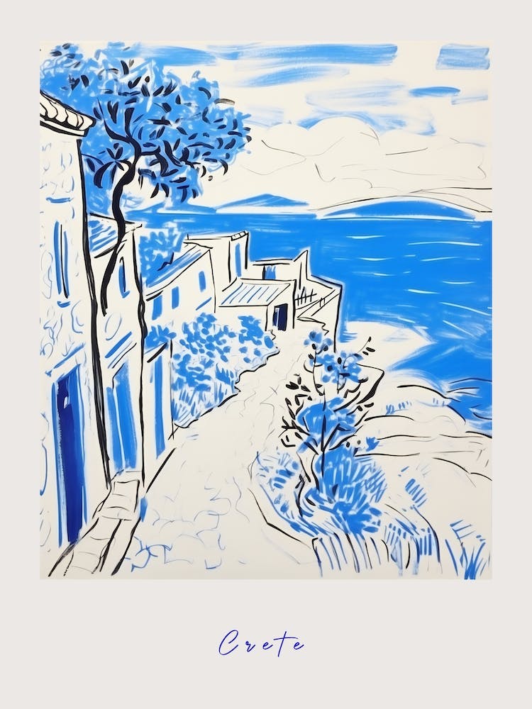Crete Greece 3 Mediterranean Blue Drawing Poster