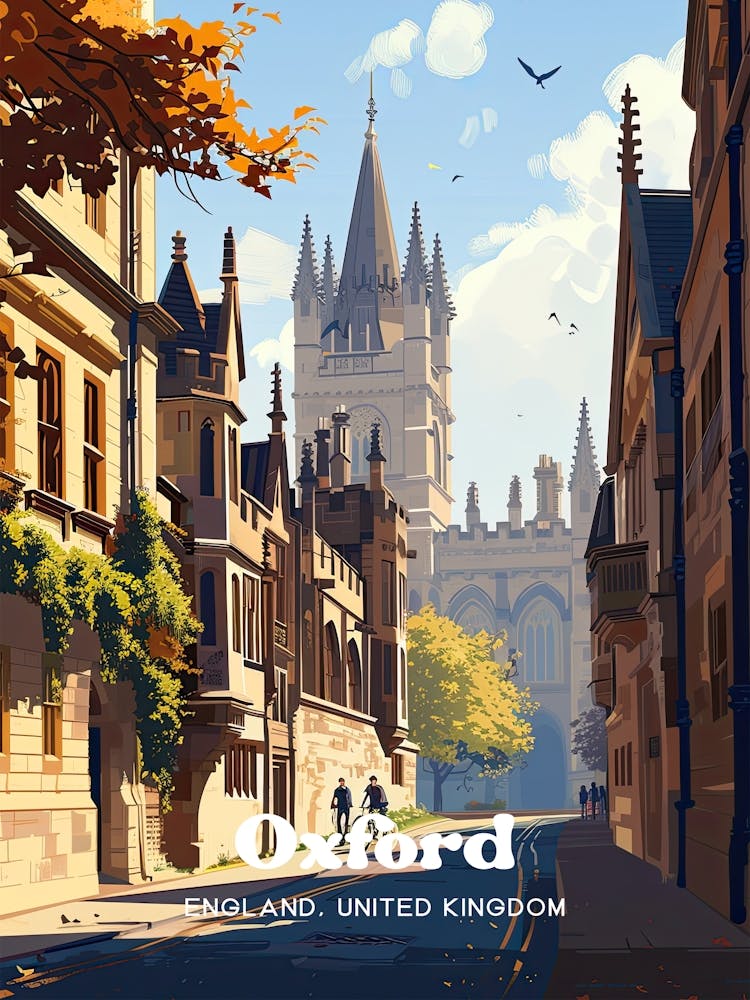 Oxford England Travel Art Illustration