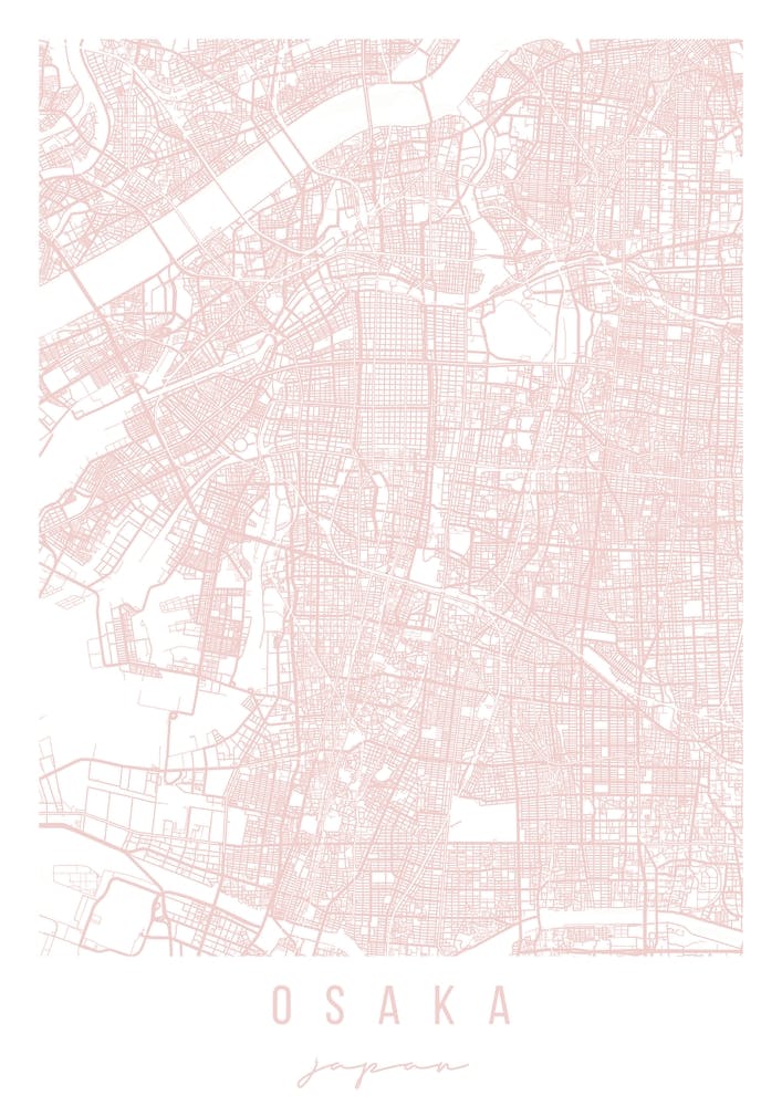 Osaka Japan Light Pink Minimal Street Map