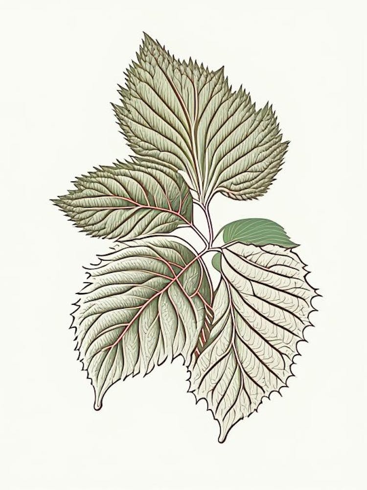 Raspberry Leaf Herb William Morris Inspired Line Drawing 1