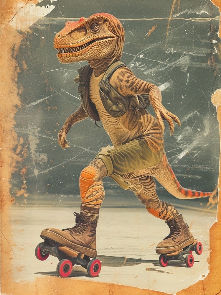 Retro Dinosaur Roller Skating 2