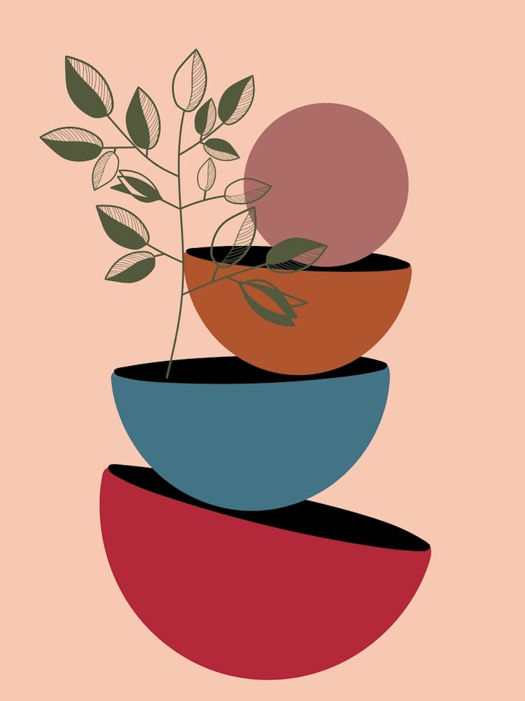 Plante Nature Bols Feuilles Pile Affiche Botanique Boho Bohème