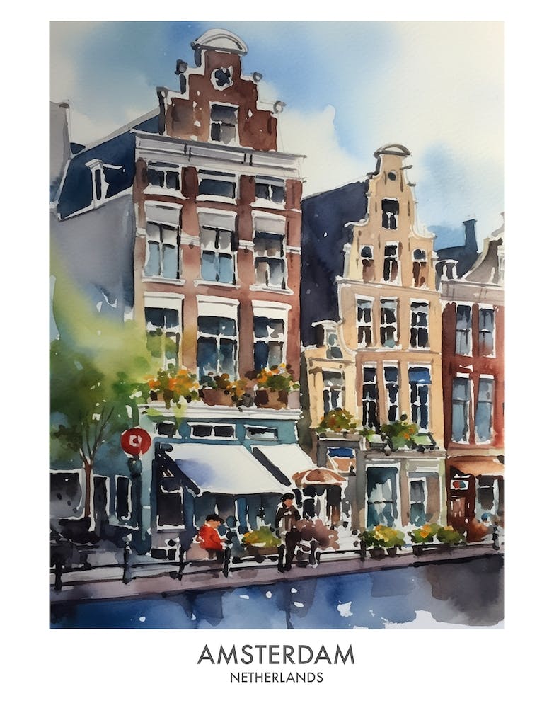 Amsterdam Watercolour Travel Poster 1
