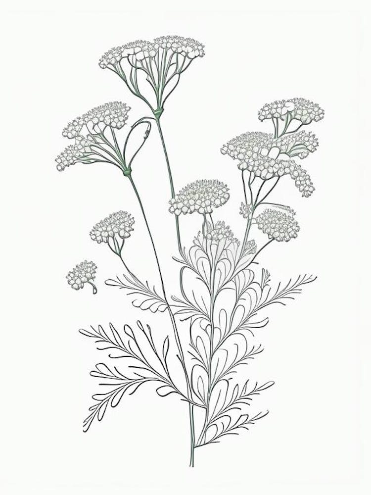 Feverfew Herb William Morris Inspired Line Drawing 2