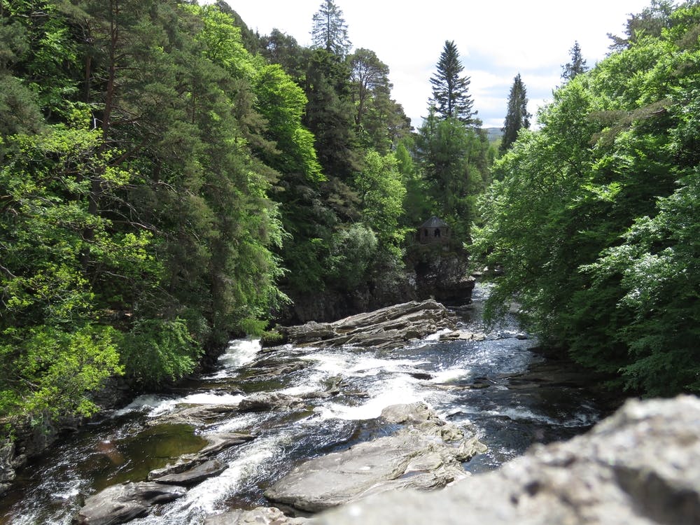 Dramatic River Waterfalls Trees Forest 