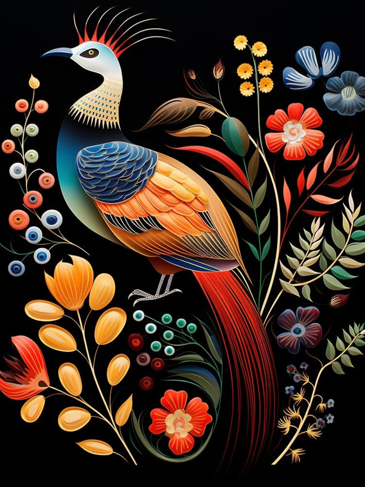 Folk Bird Illustration Pheasant 2