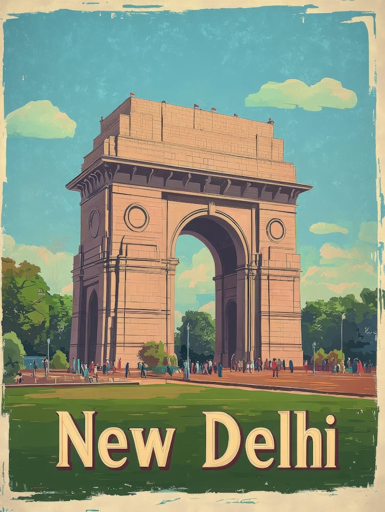 Aihrgdesign Ein Vintage Reiseposter von Neu-Delhi 4
